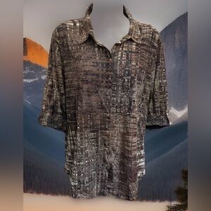 $125 DAVID CLINE Made In USA Shirt Women L Snap Button Front Roll-tab Sleeves